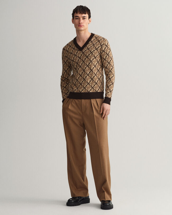 Monogram v-ringad tr&ouml;ja i merinoull