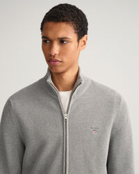 Ribbstickad tr&ouml;ja med dragkedja