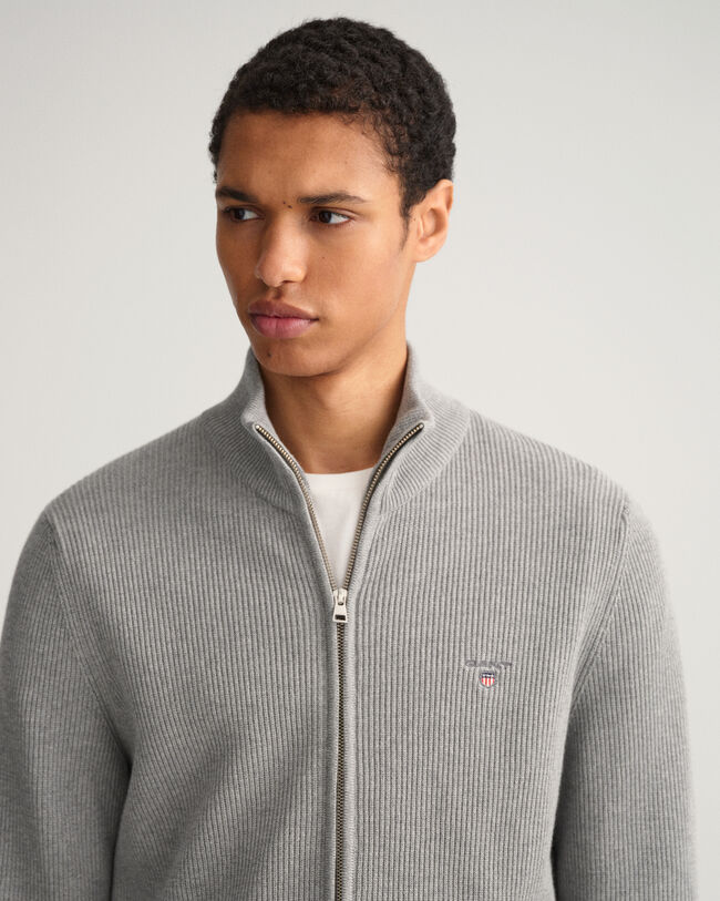 Ribbstickad tr&ouml;ja med dragkedja