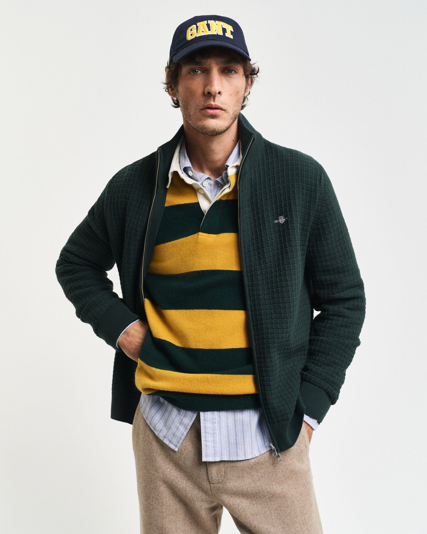 Bomullscardigan med struktur och dragkedja