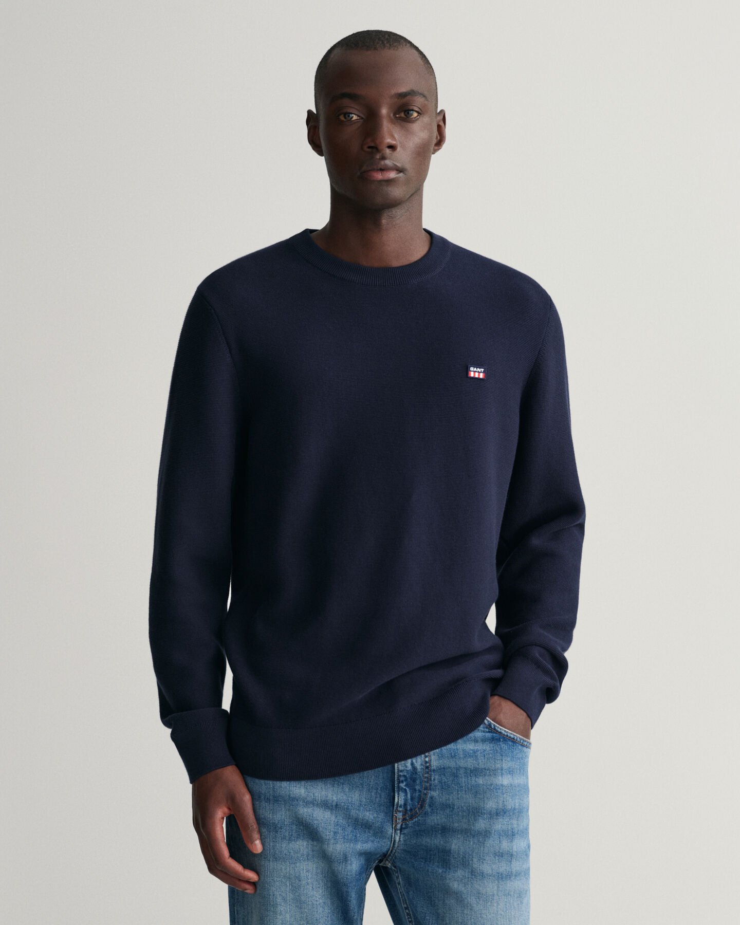 Tunnstickad crew neck tröja