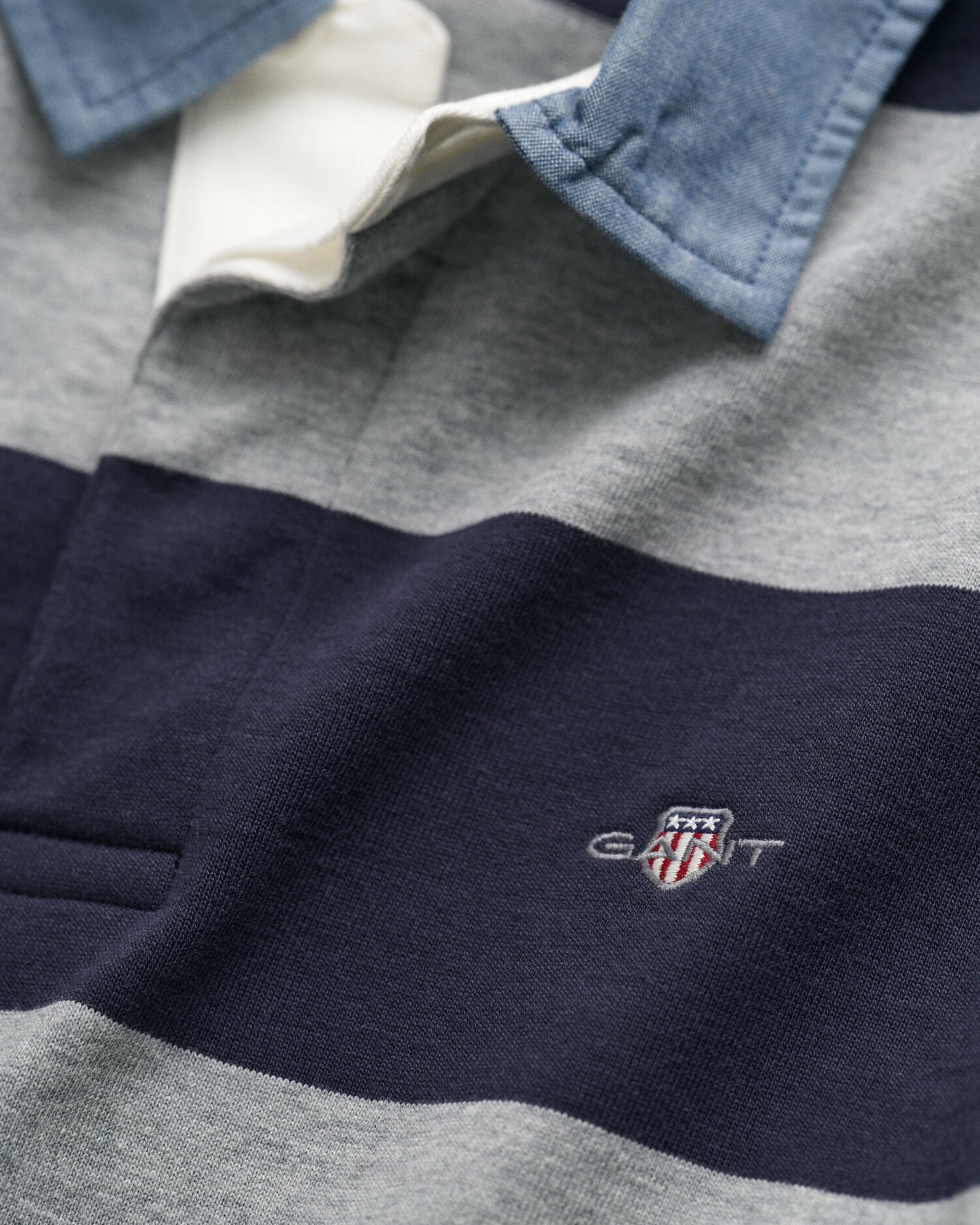 Randig Heavy Rugger med chambraykrage