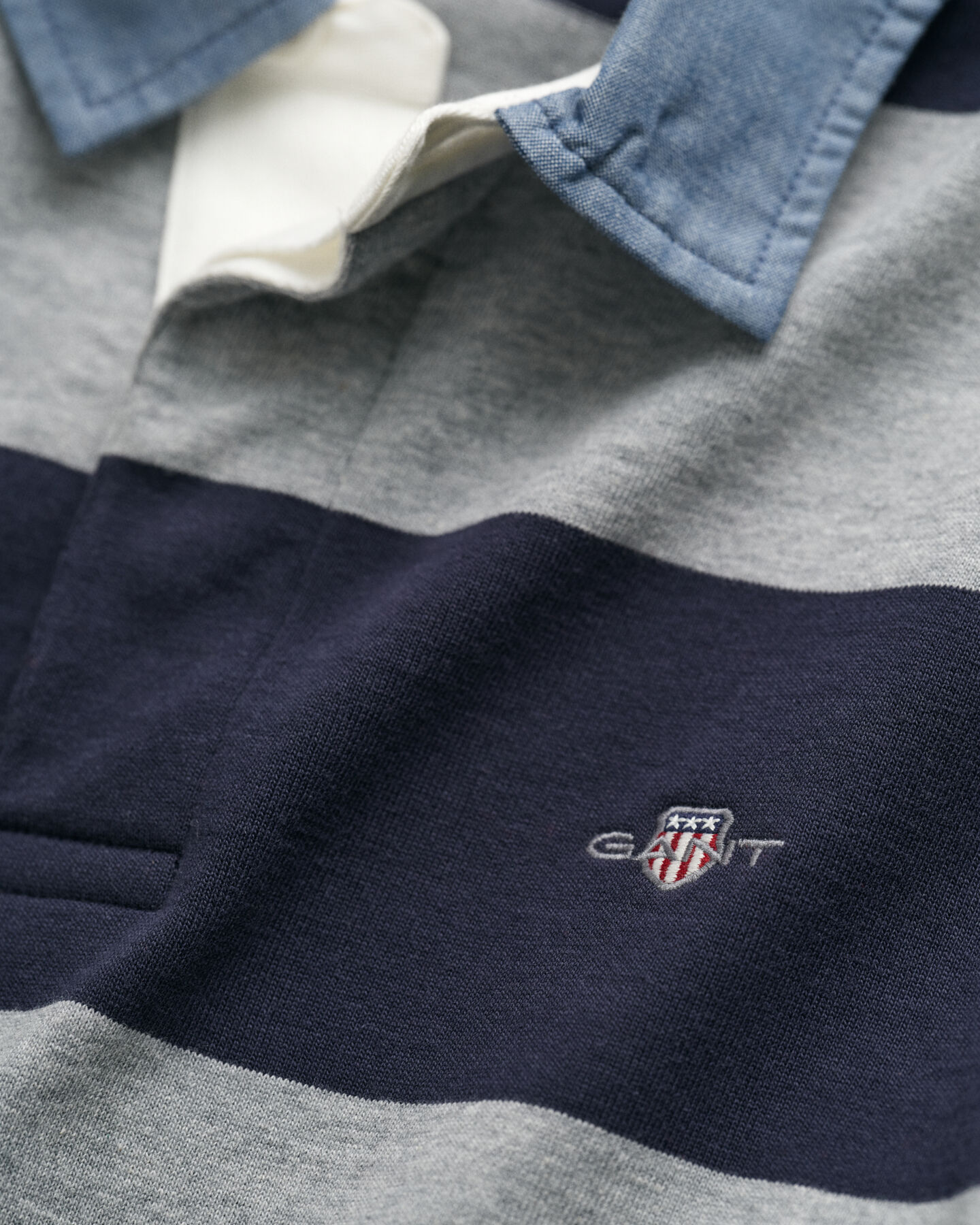 Randig Heavy Rugger med chambraykrage