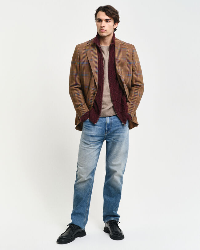 Kabelstickad cardigan med dragkedja