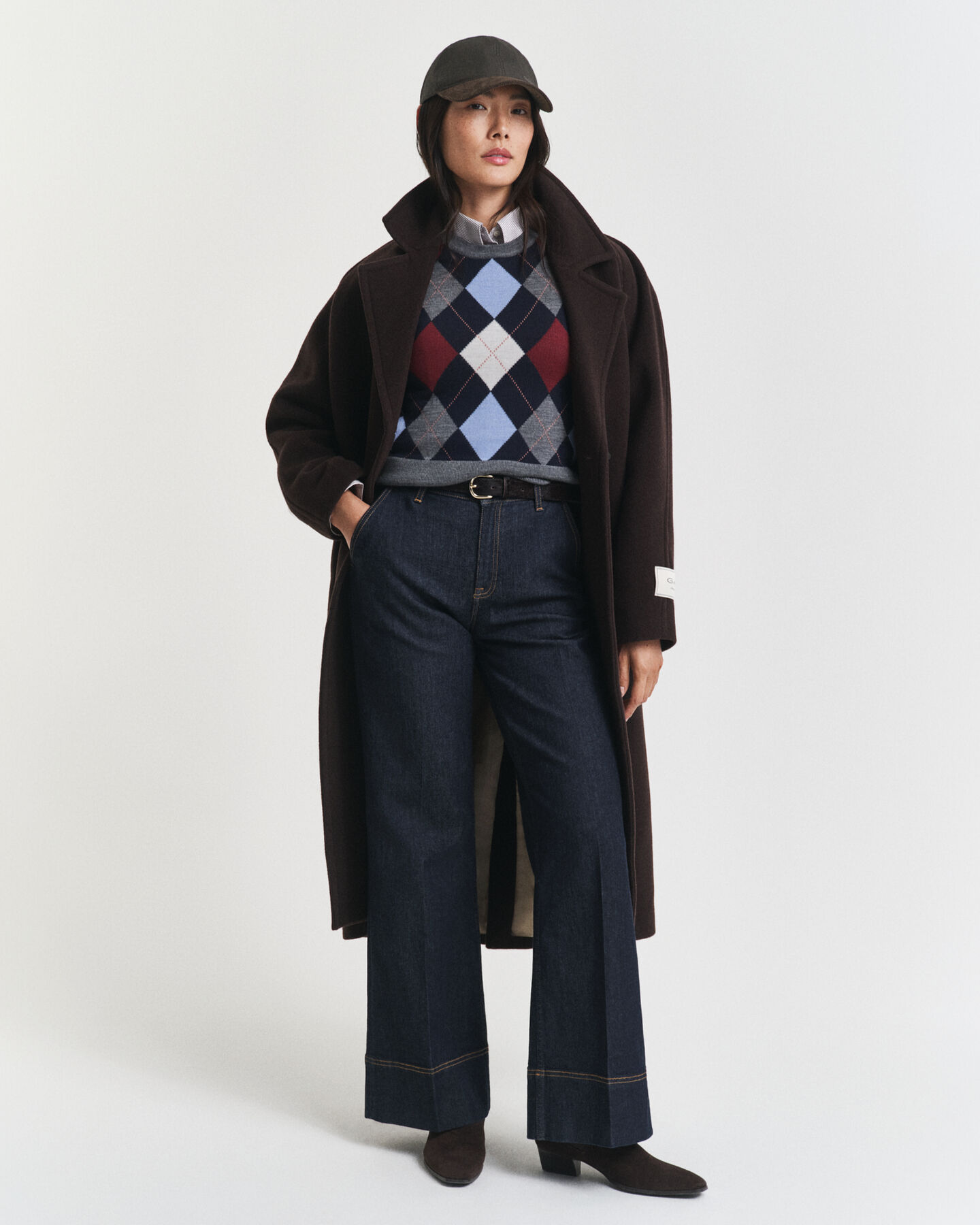 Argylemönstrad väst med rund halsringning