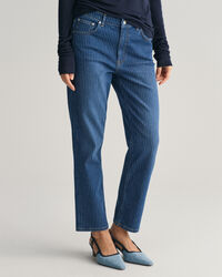 Randiga cropped jeans med raka ben