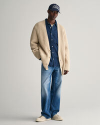 Cardigan i ribbstickad bouclé