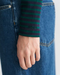 Randig ribbstickad polotröja med lång ärm