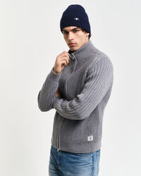 Cardigan i ullblandning med struktur och dragkedja