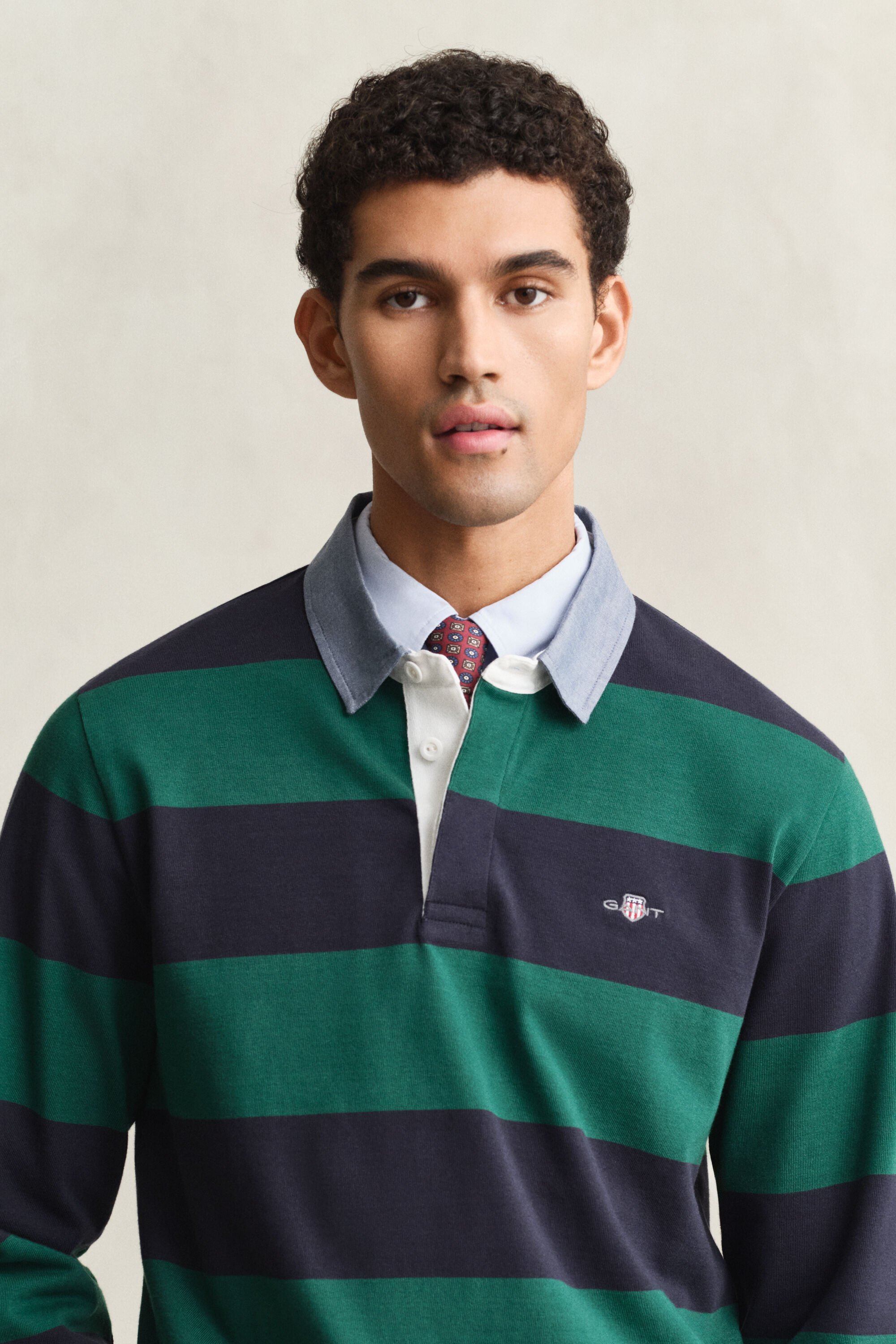 Randig Heavy Rugger med chambraykrage