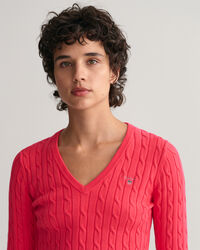 V-ringad kabelstickad tr&ouml;ja i bomullsstretch