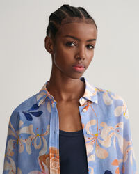 Regular fit blommig blus i bomull och silke