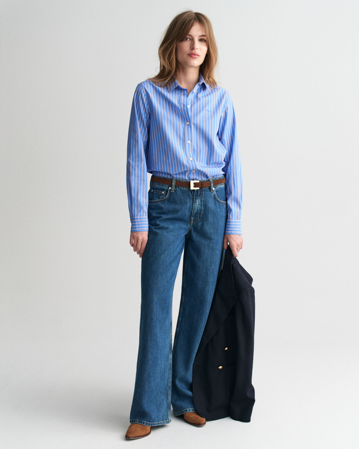 Regular fit klassisk randig poplinskjorta