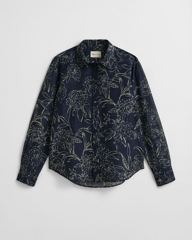 Regular fit blommig blus i bomull och silke