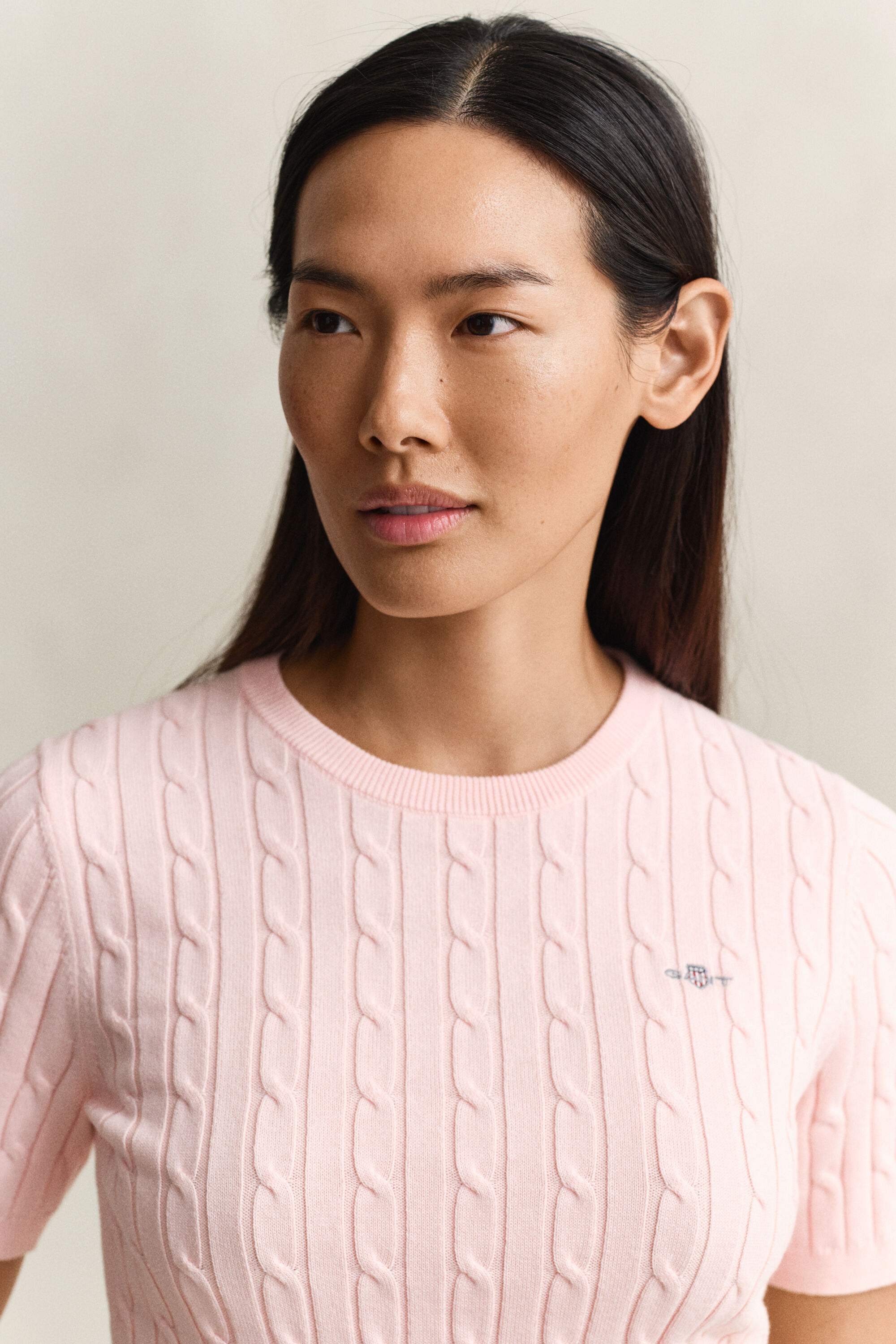 Kabelstickad kortärmad tröja