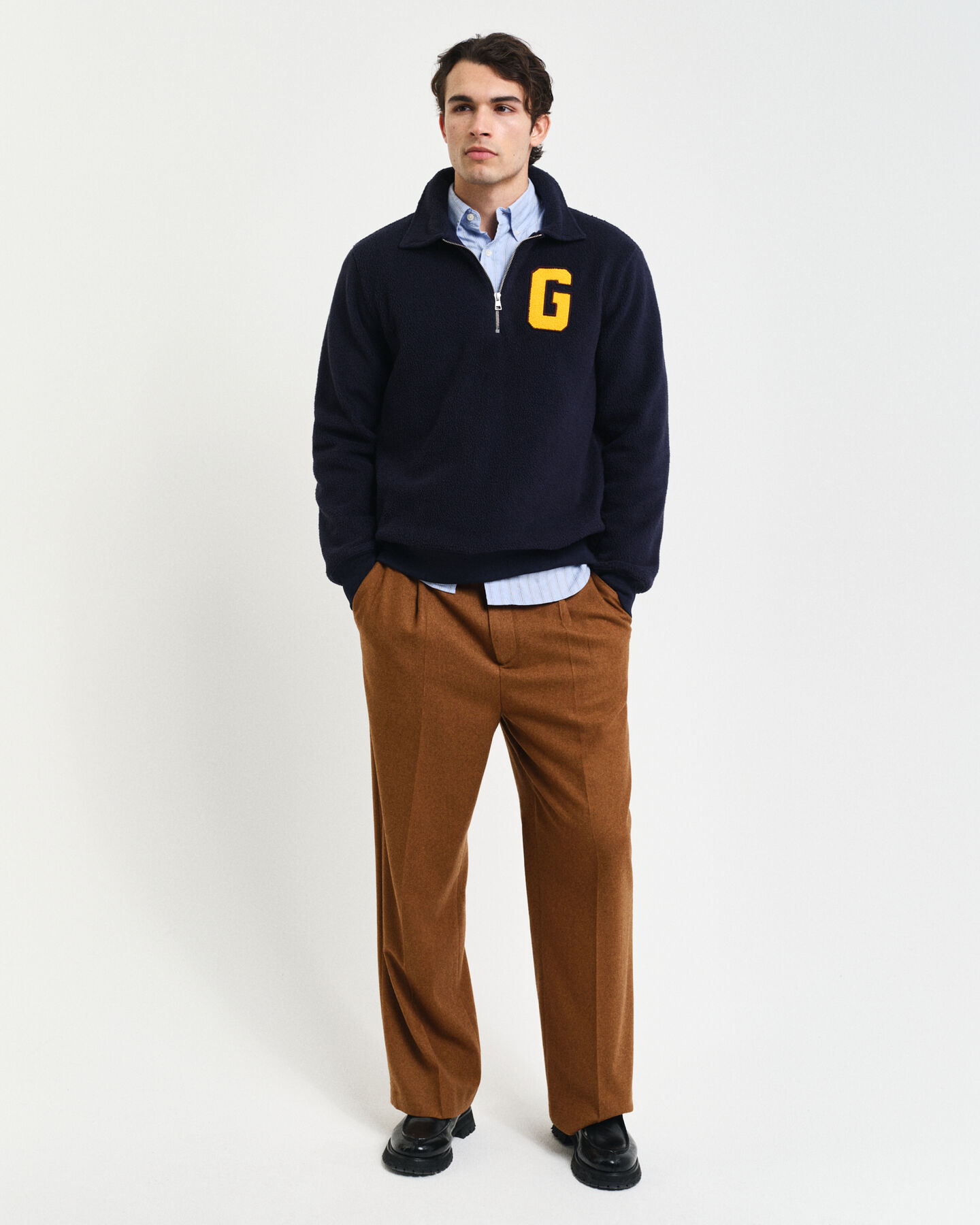 Fleecejacka med halv dragkedja och tryck