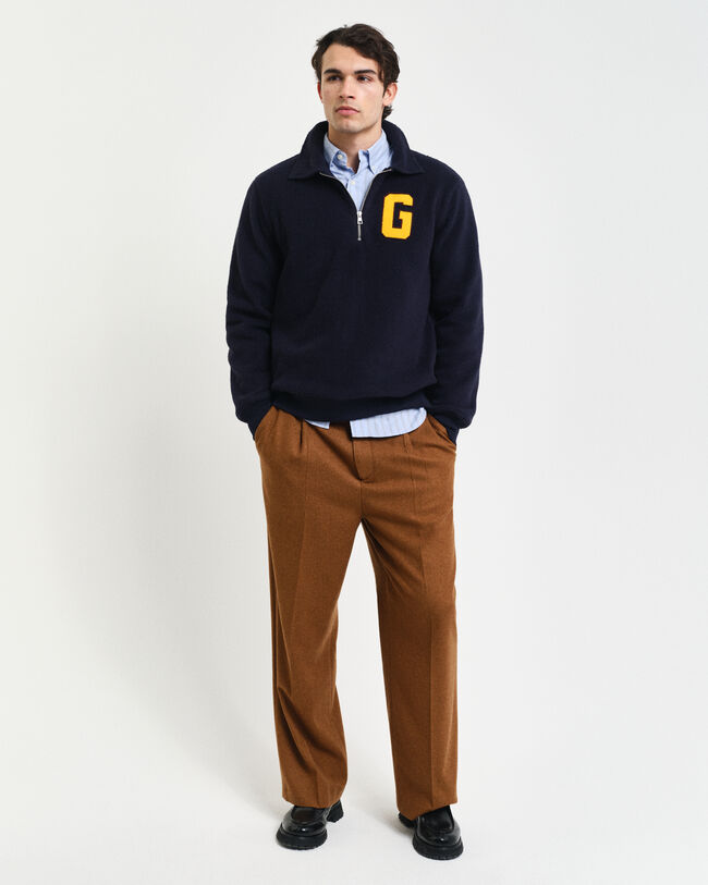 Fleecejacka med halv dragkedja och tryck