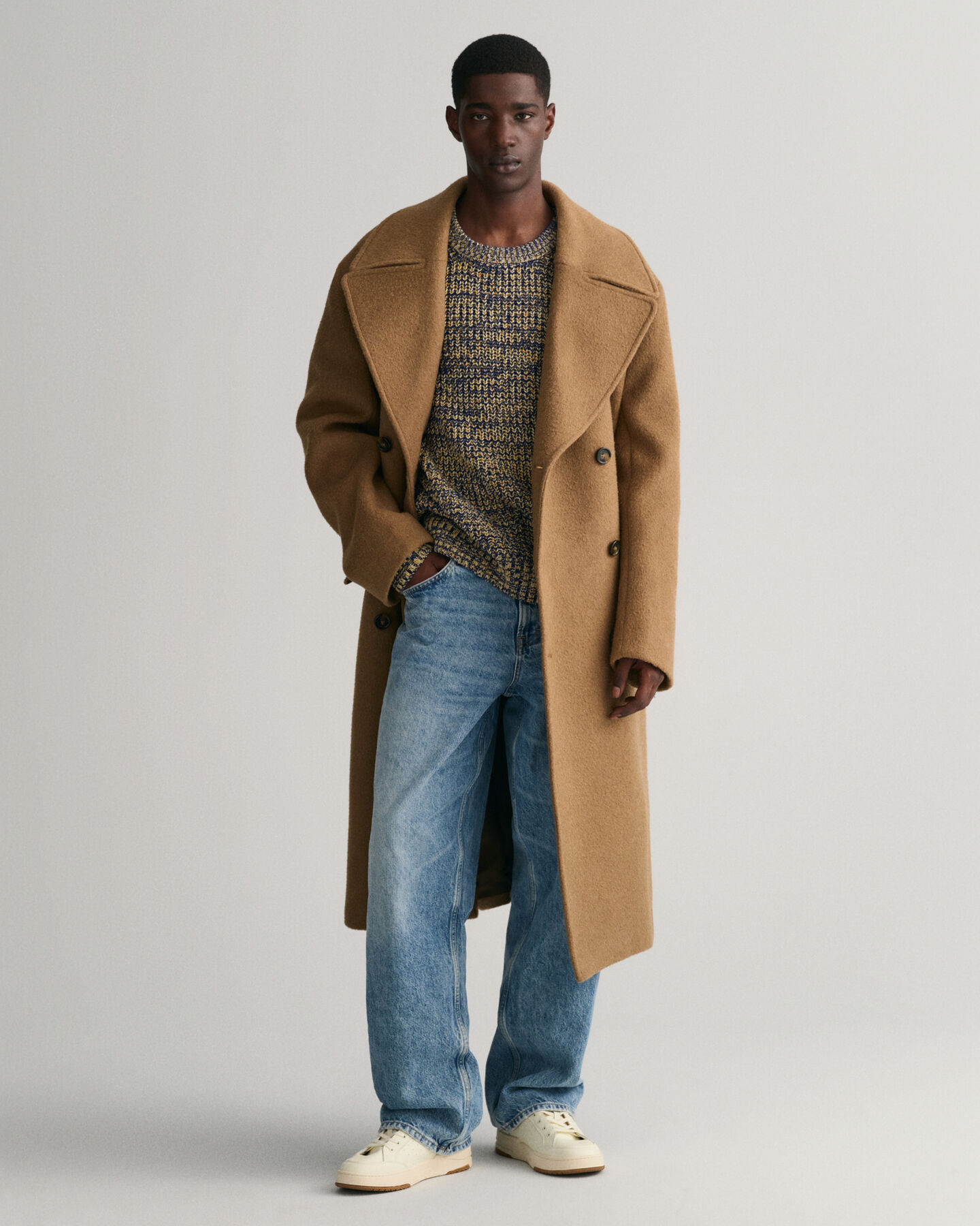 Flerfärgad ribbstickad crew neck tröja