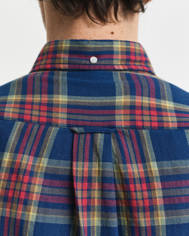 Regular fit rutig indigofärgad twillskjorta