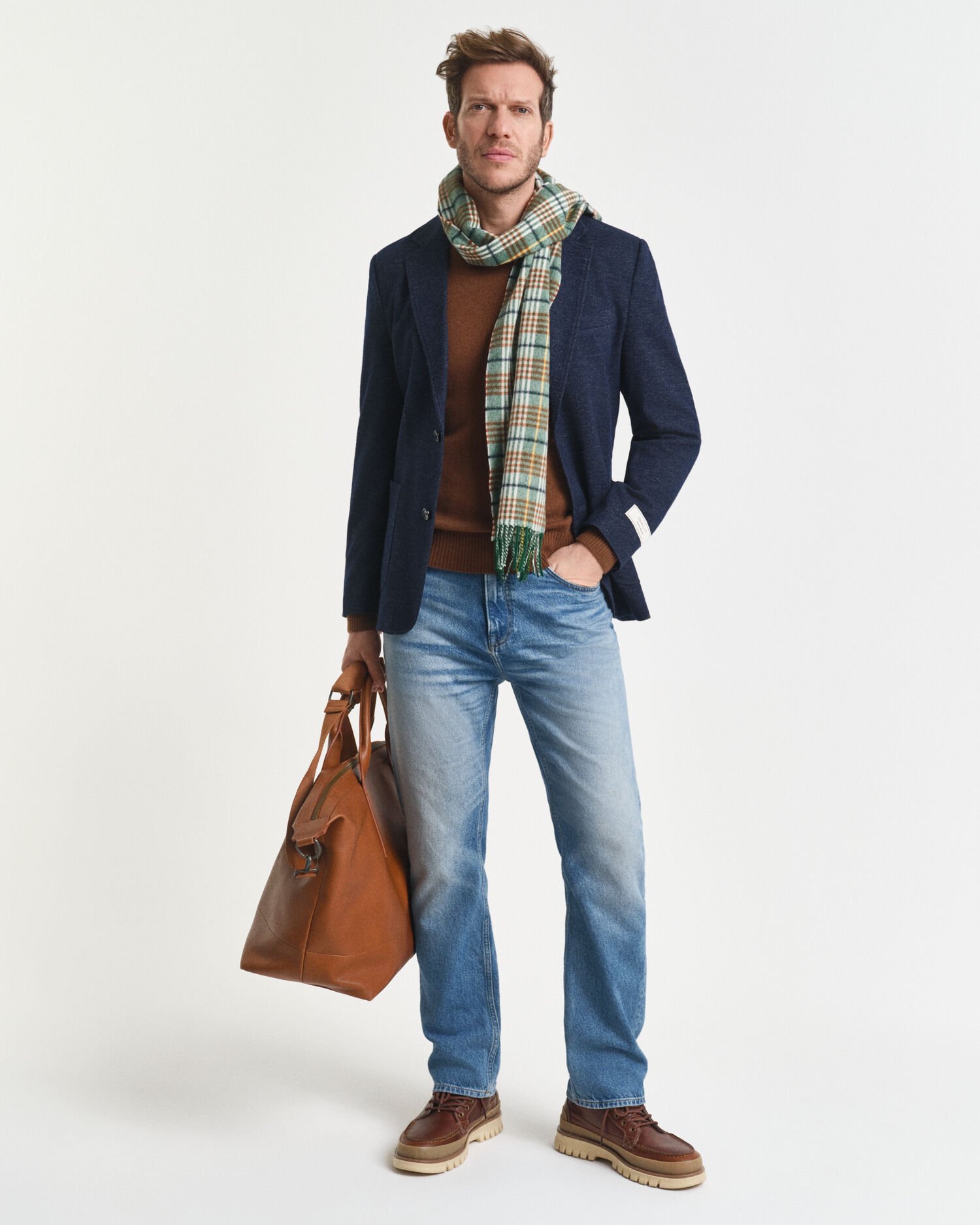 Tvåfärgad jerseyblazer i ull och bomull