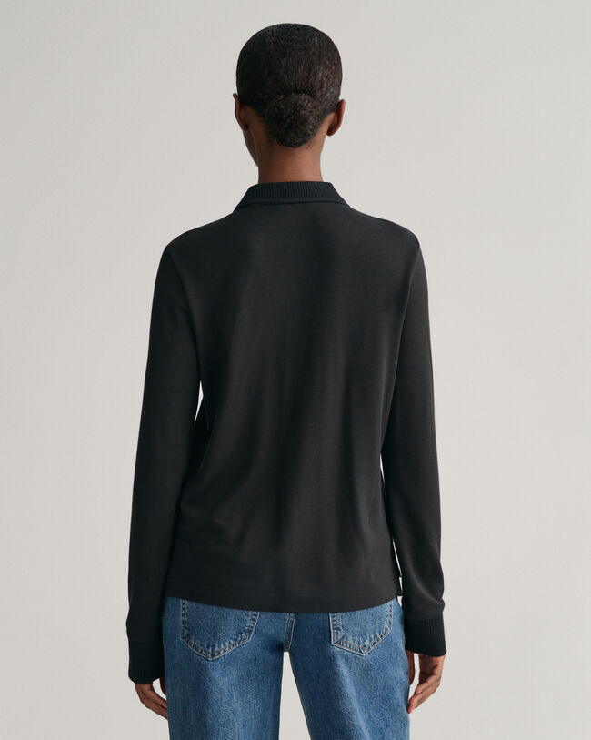 Långärmad pikétröja med kragdetalj