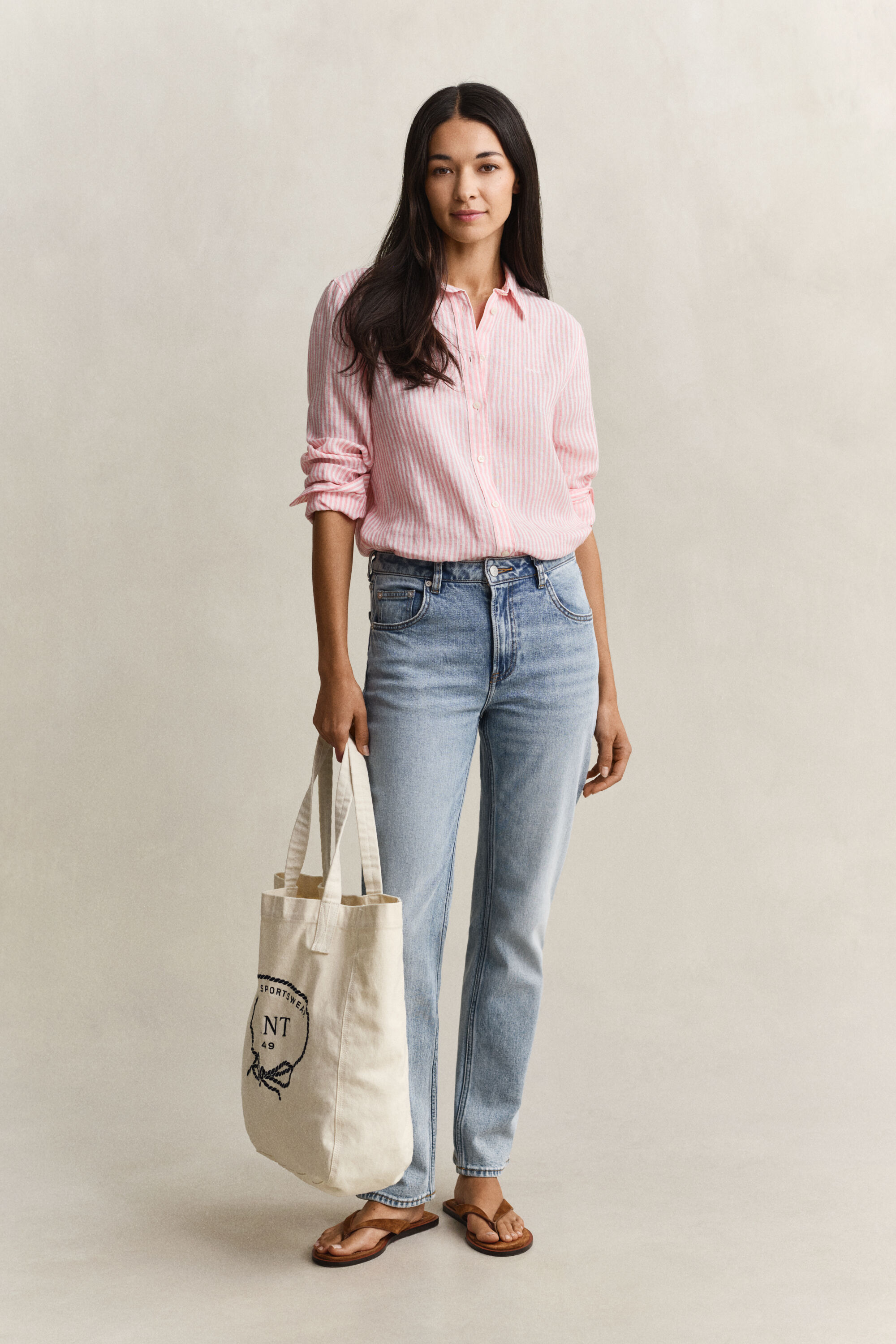 Regular fit randig linneskjorta