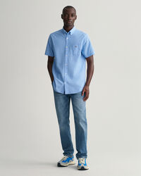 Regular fit kort&auml;rmad skjorta i bomull och linne