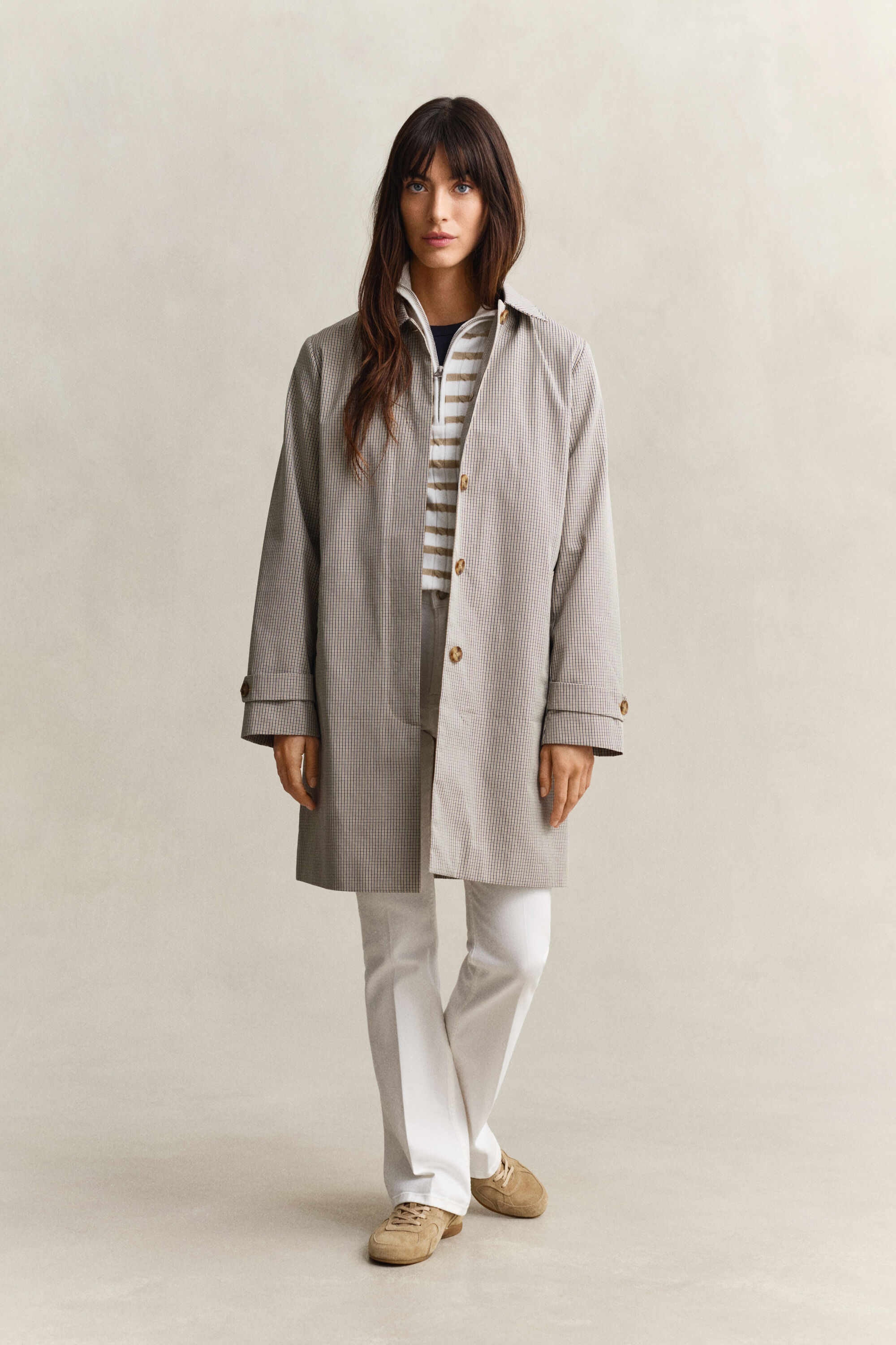 Randig kabelstickad tröja med half-zip