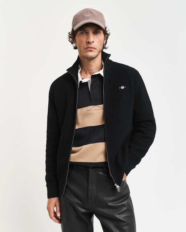 Bomullscardigan med struktur och dragkedja