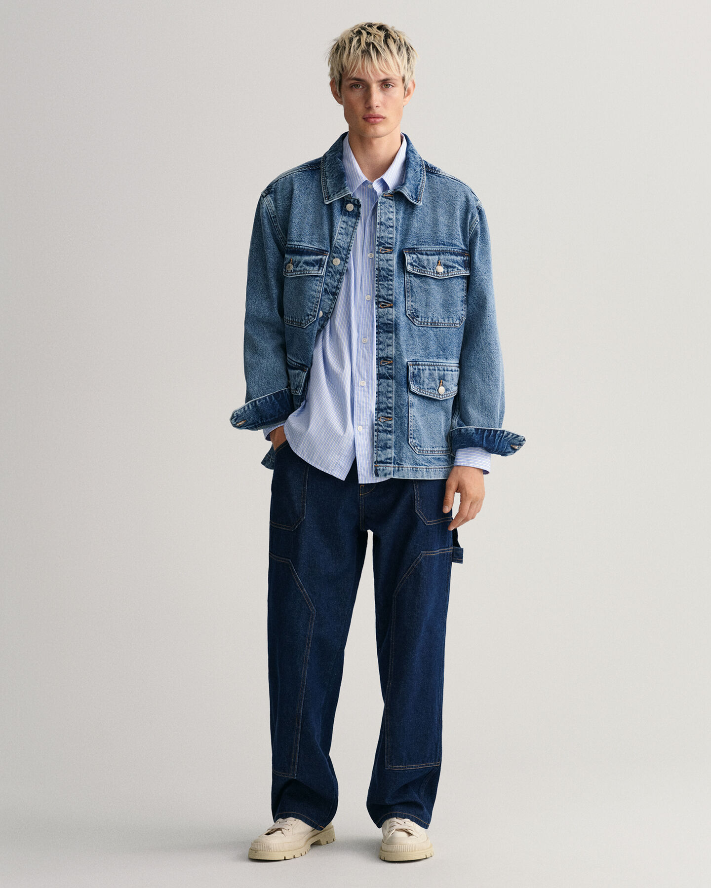 Oversized randig poplinskjorta