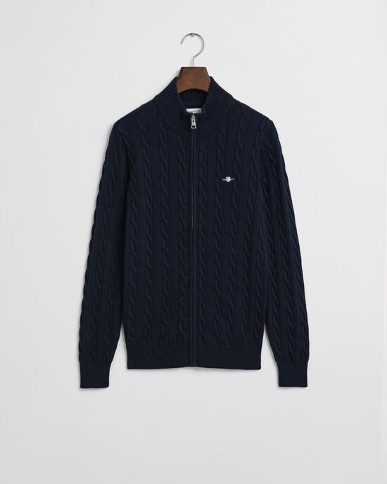 Teens kabelstickad kofta med dragkedja