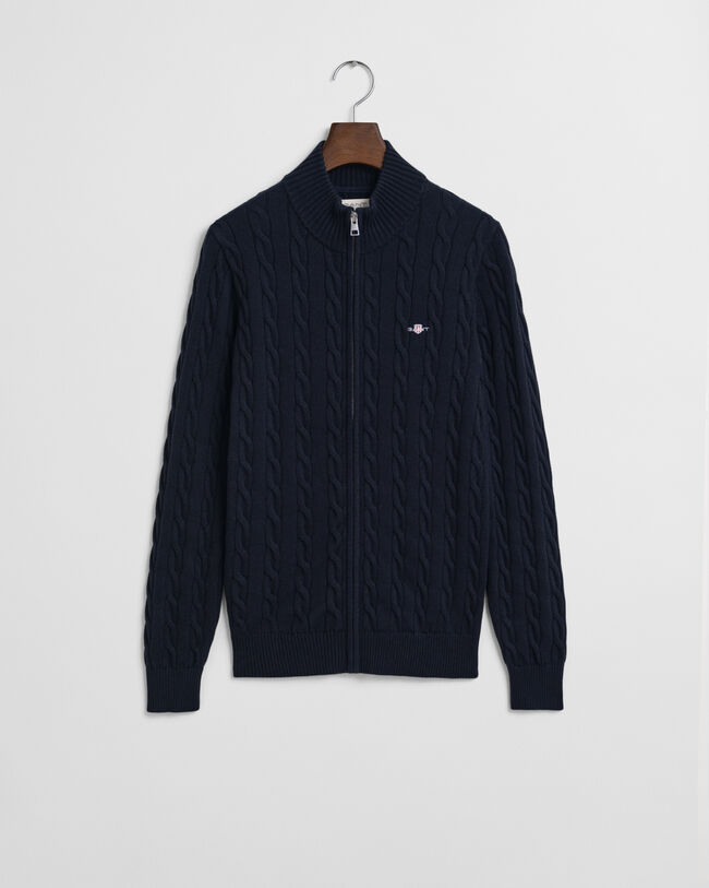 Teens kabelstickad kofta med dragkedja