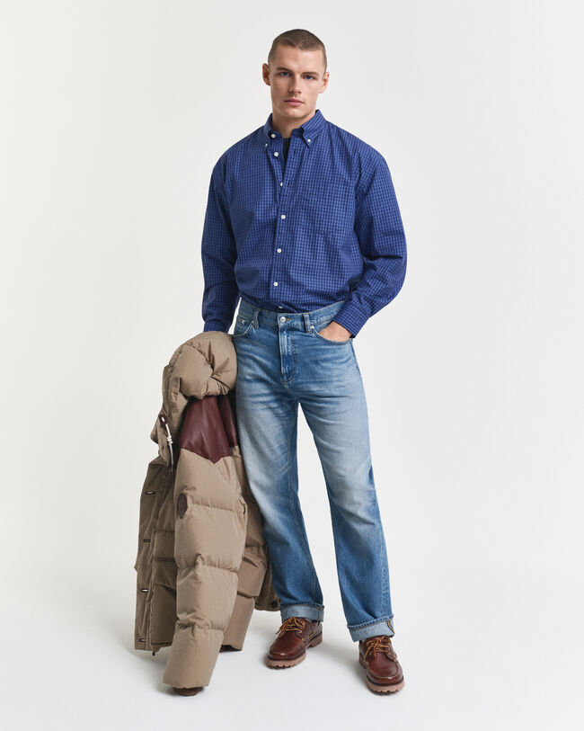 Oversized smårutig poplinskjorta