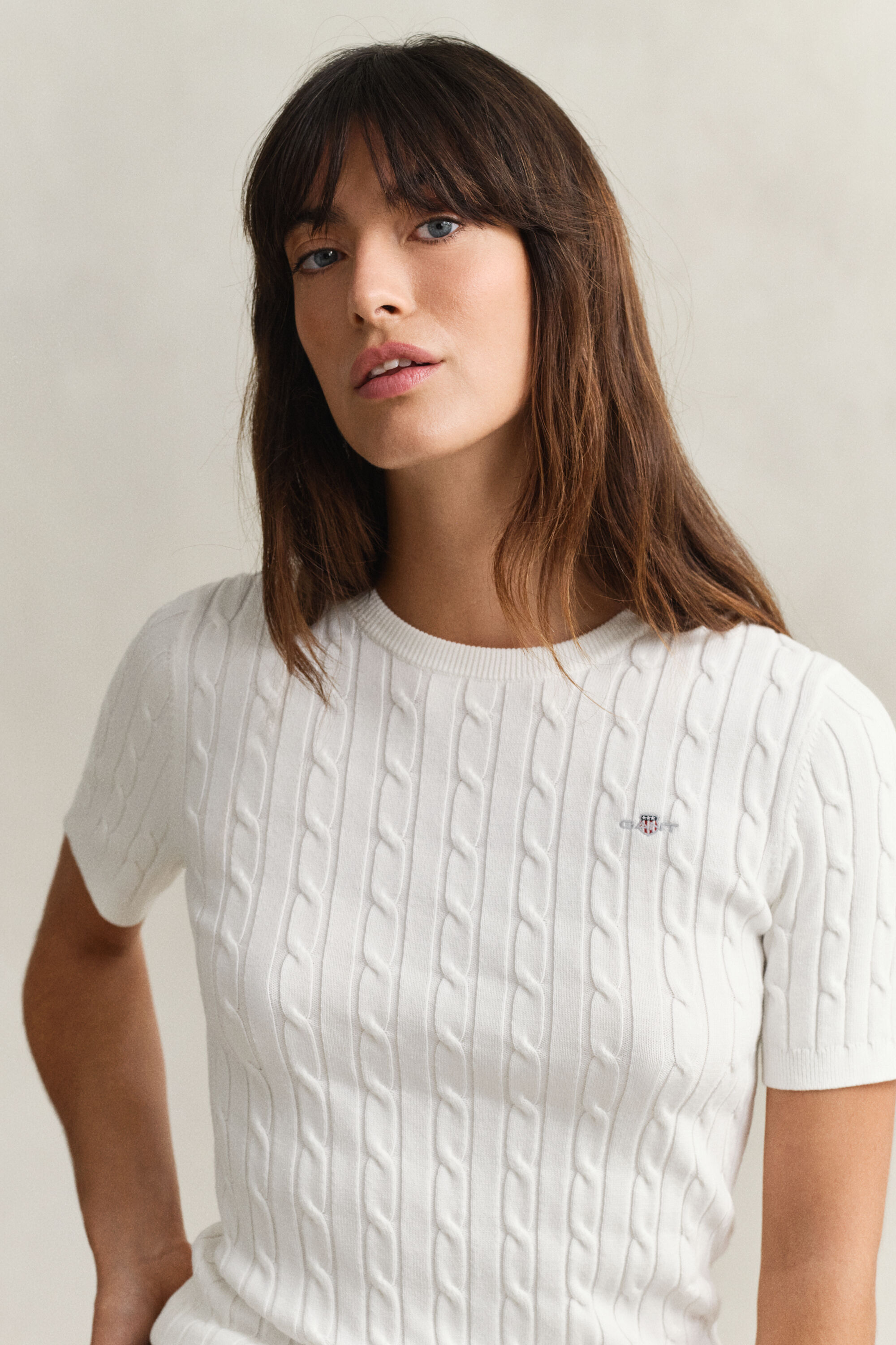 Kabelstickad kortärmad tröja