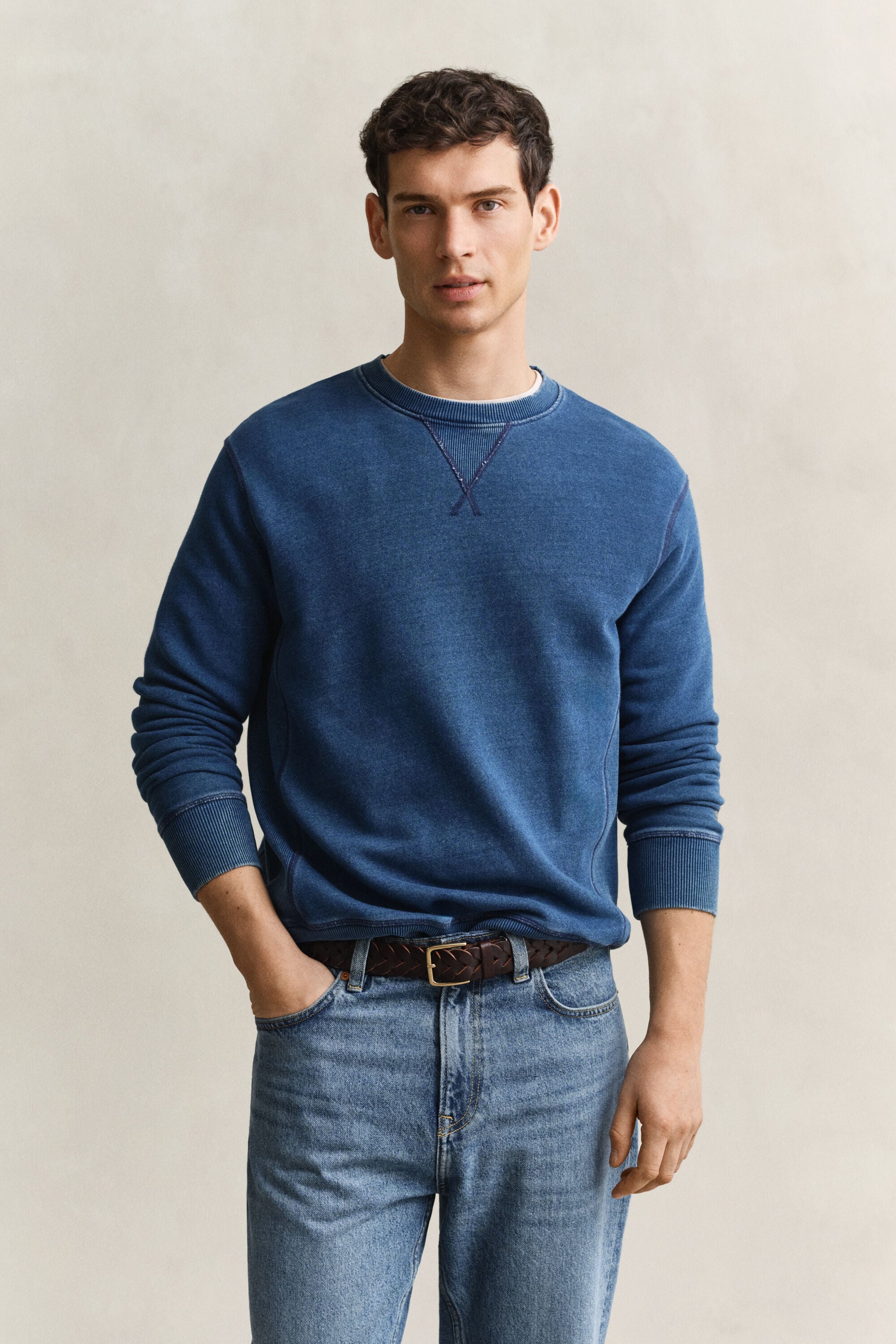 Indigofärgad rundhalsad sweatshirt