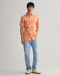 Regular fit rutig kort&auml;rmad skjorta bomull och linne