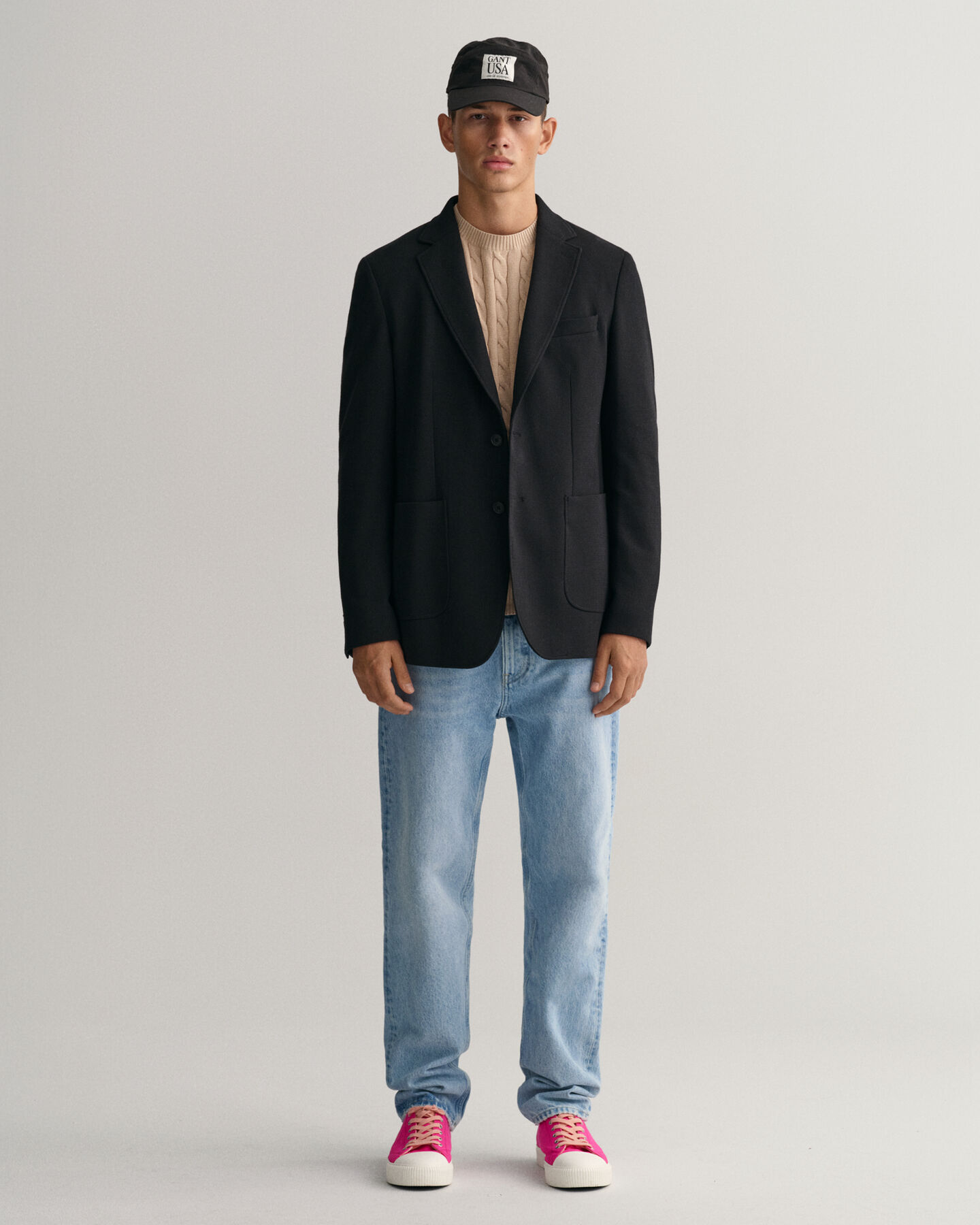 Kabelstickad crew neck bomullstr&ouml;ja