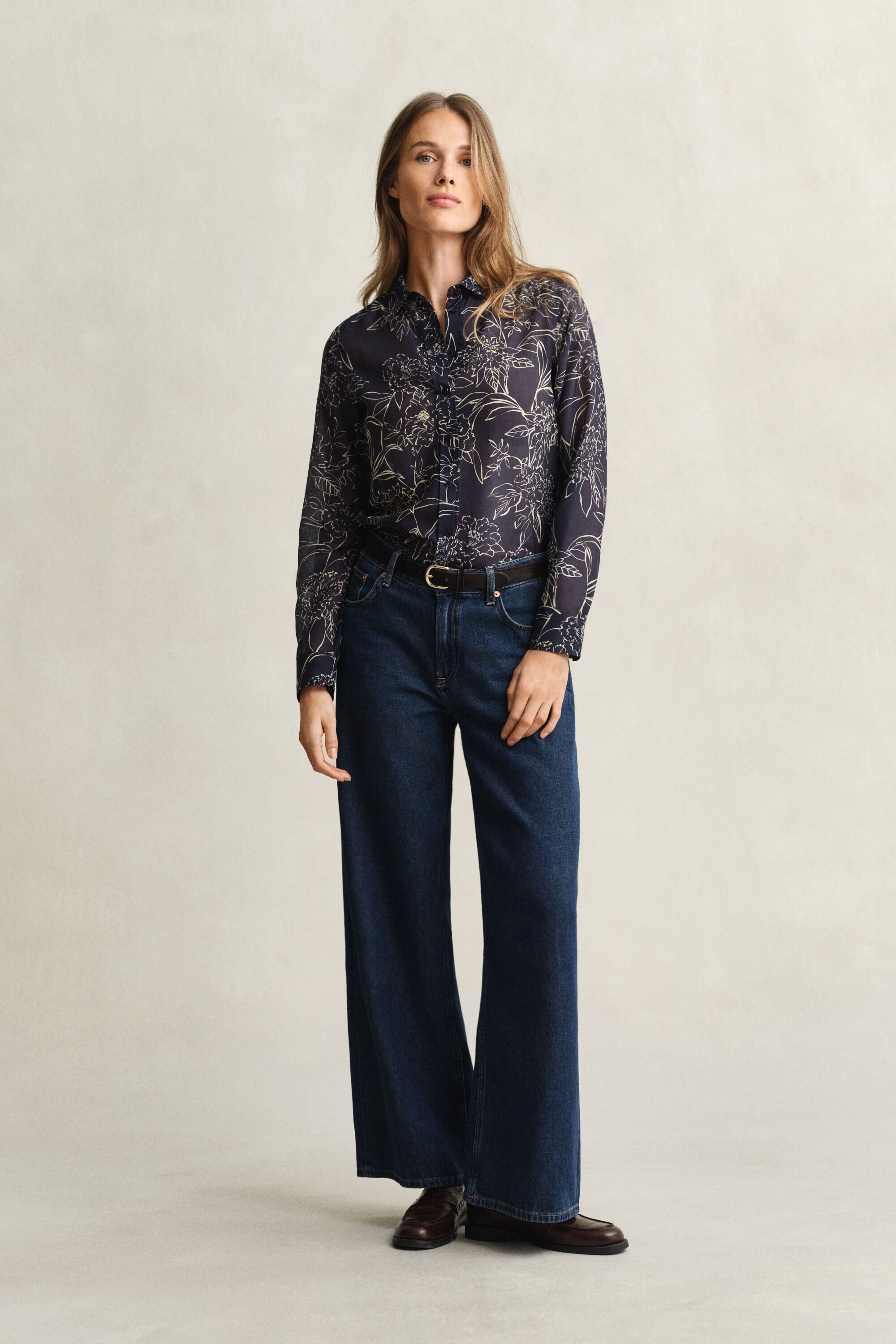 Regular fit blommig blus i bomull och silke