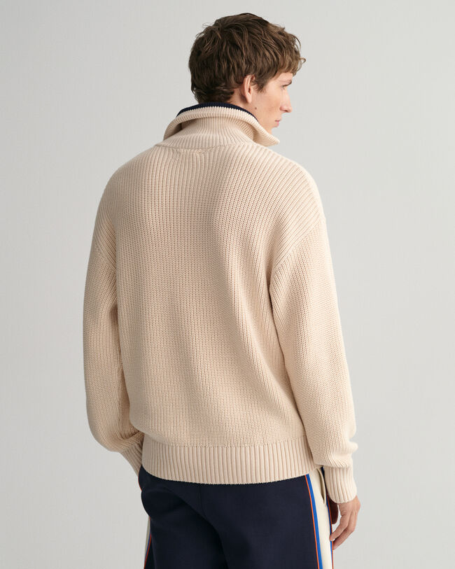 Ribbstickad half-zip tröja