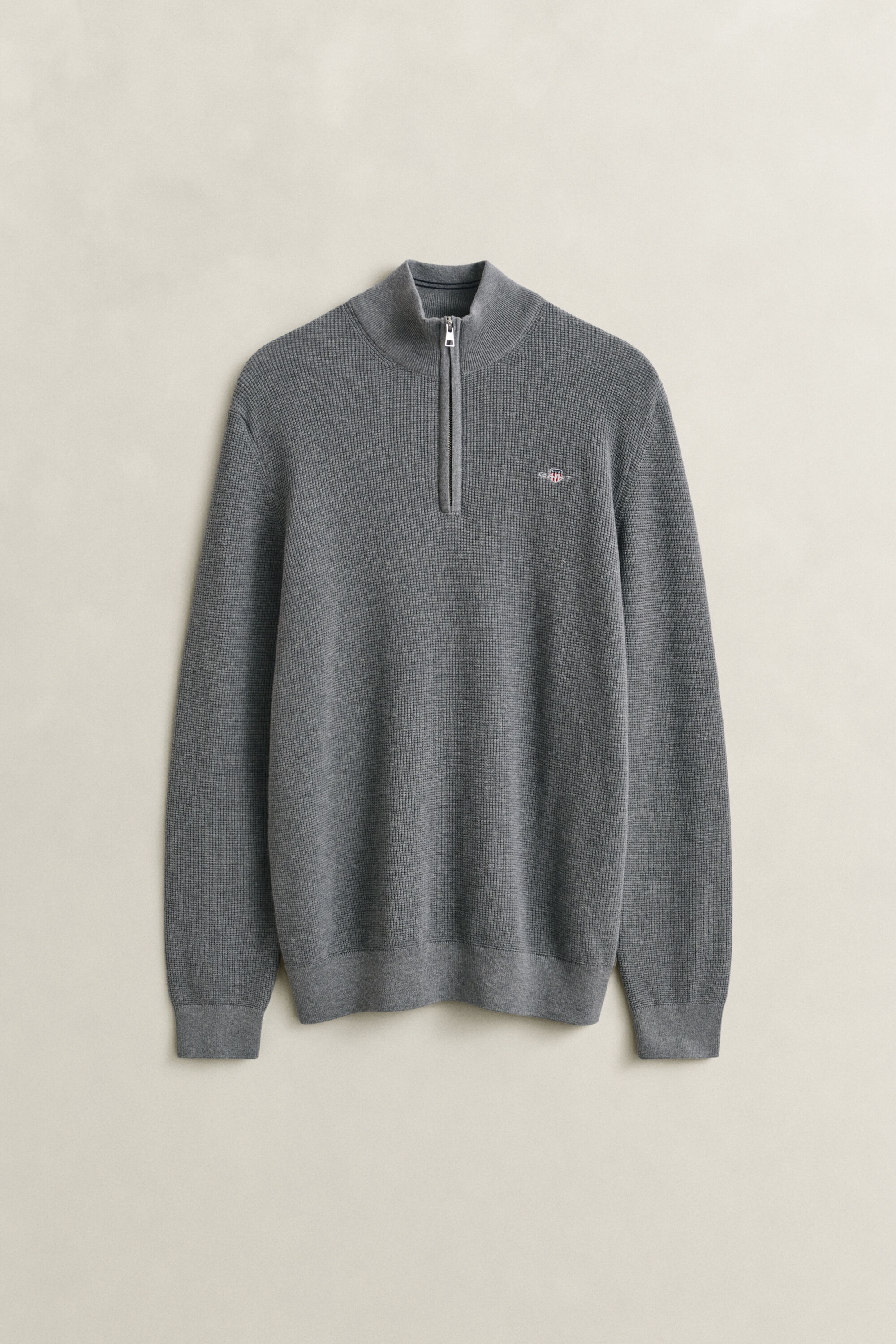 Bomullströja med struktur och half-zip