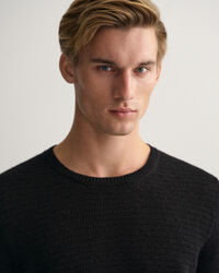 Crew neck tr&ouml;ja i bomull och linne med struktur