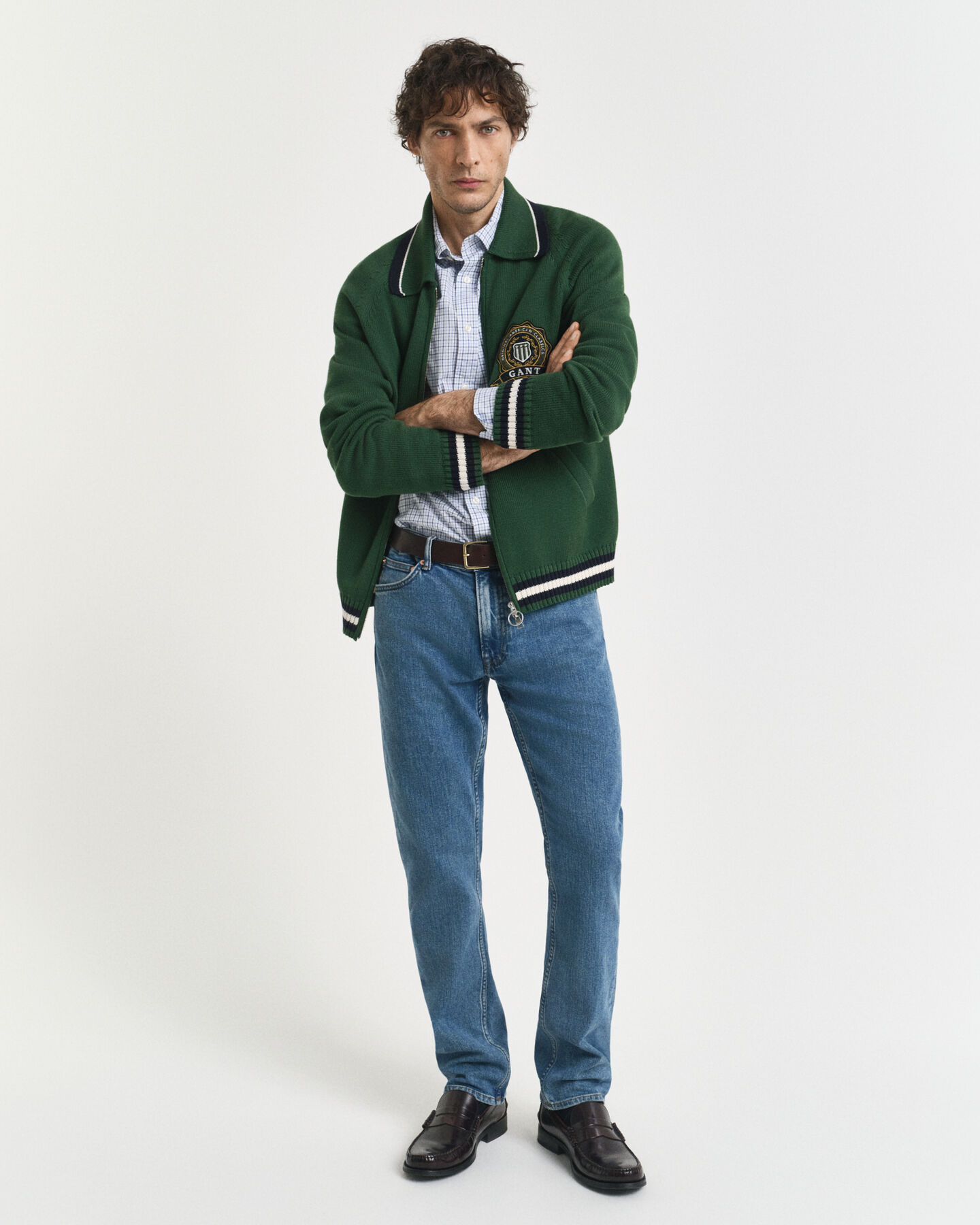 Regular fit klassisk smårutig poplinskjorta