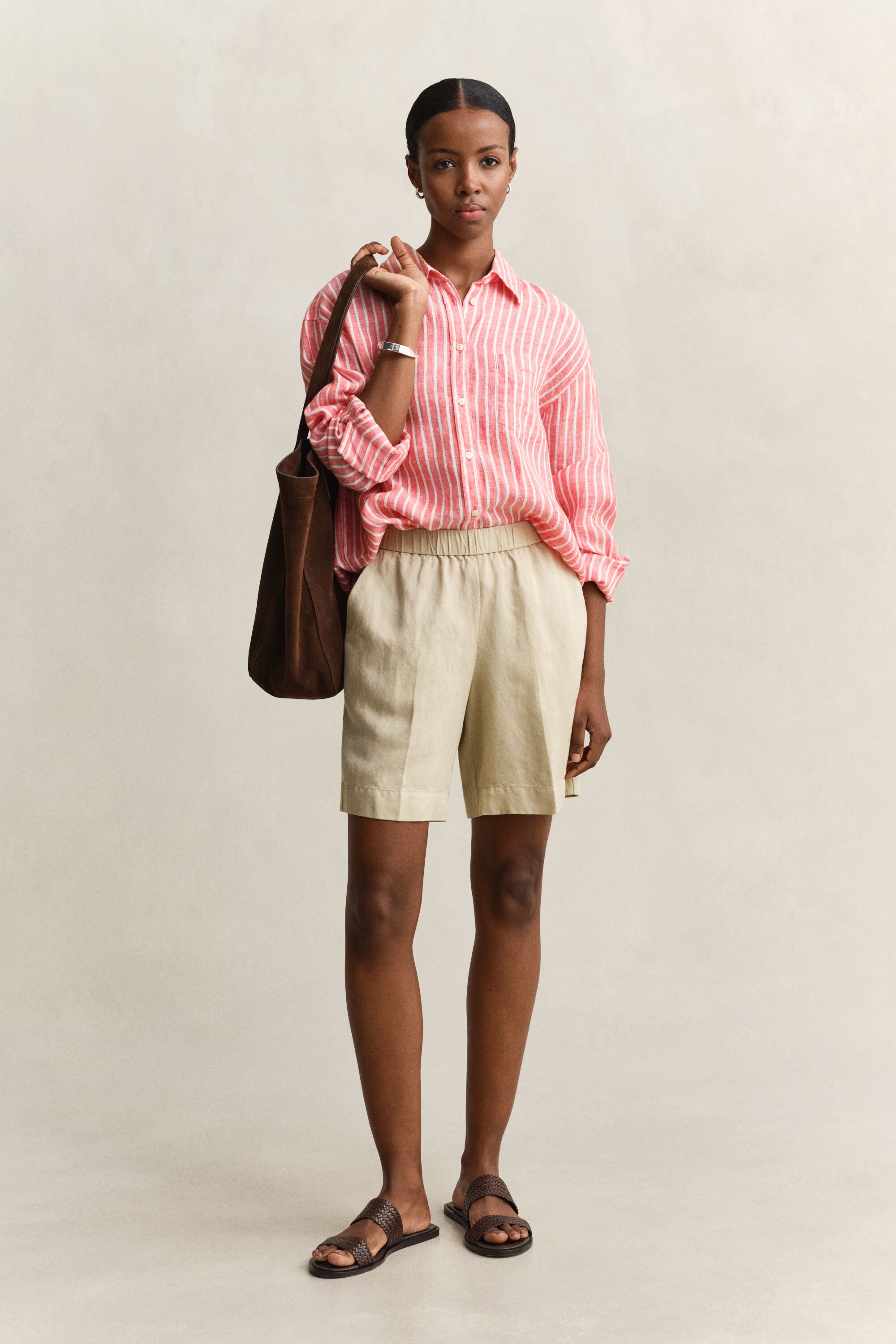 Relaxed fit randig linneskjorta