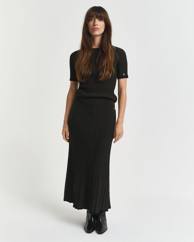 Ribbstickad kontrastfärgad kjol