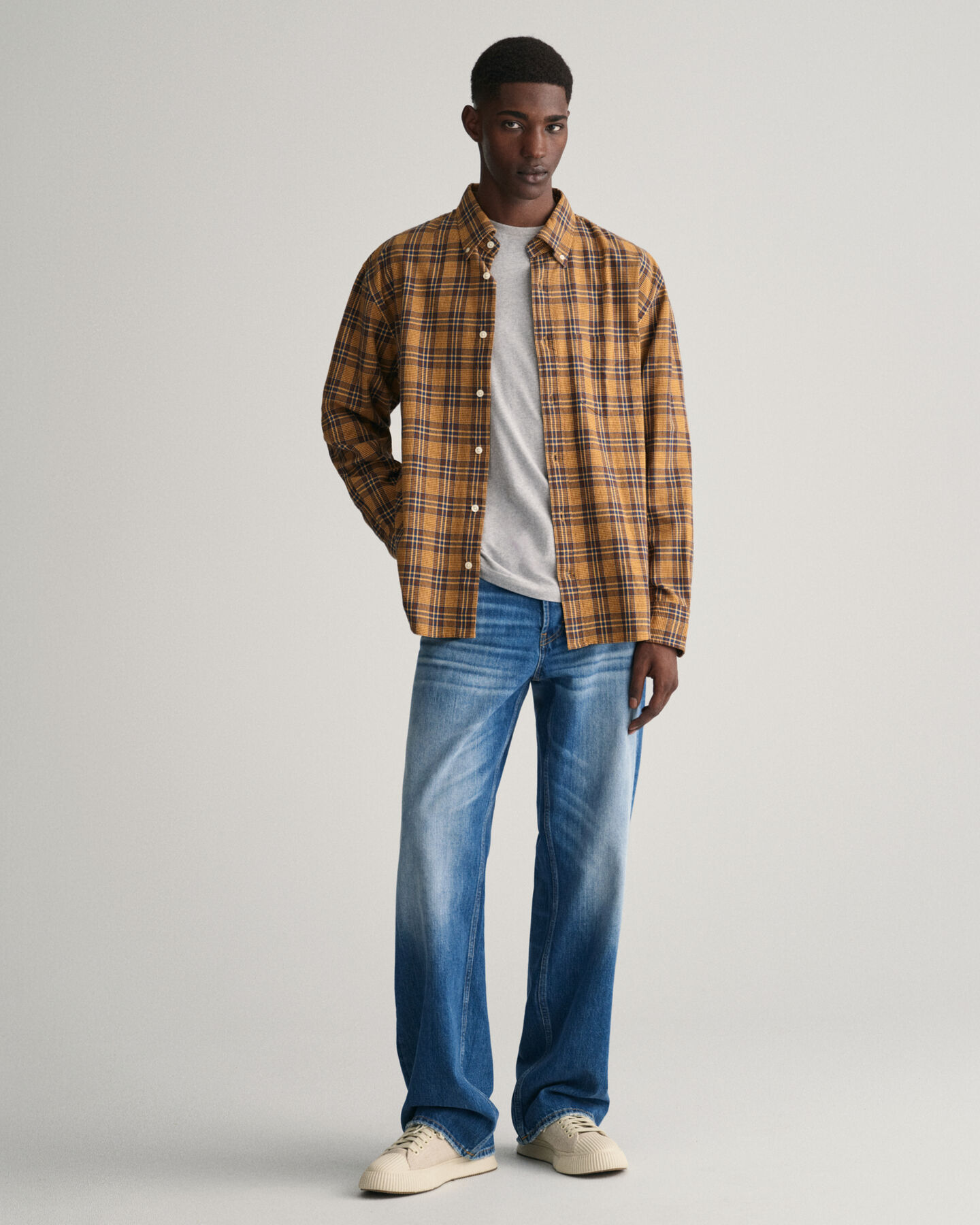 Relaxed fit rutig skjorta med struktur