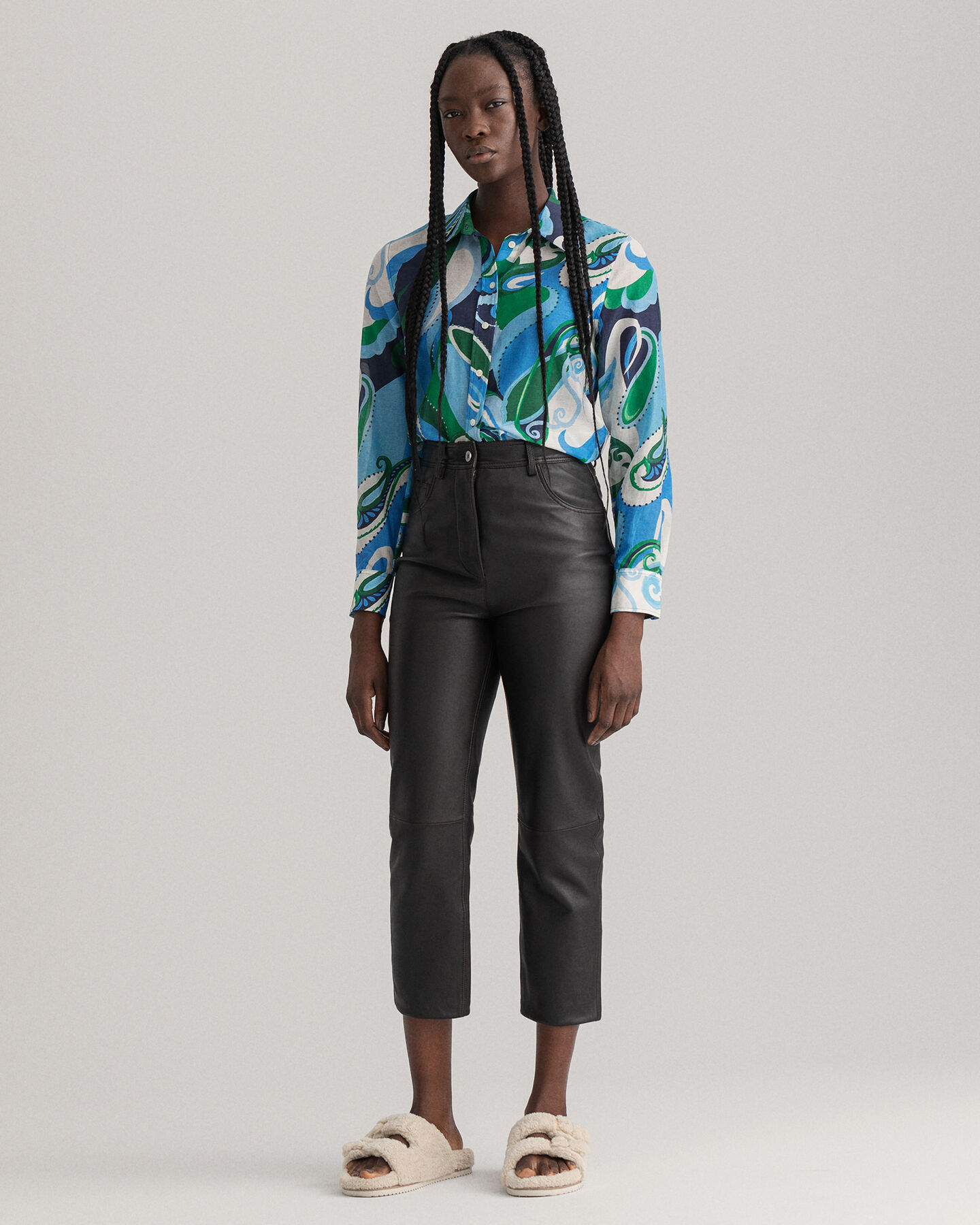 Regular fit paisleyskjorta i bomullssiden