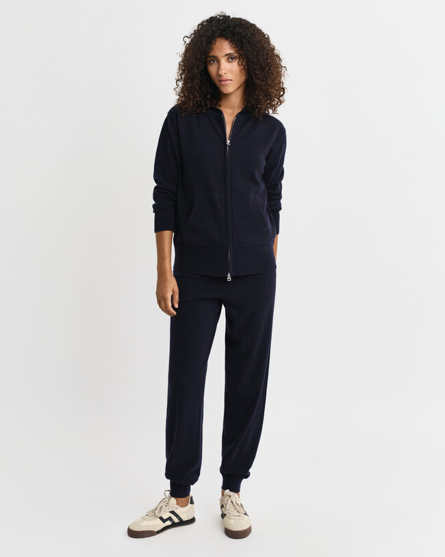 Hoodie i superfin lammull med dragkedja