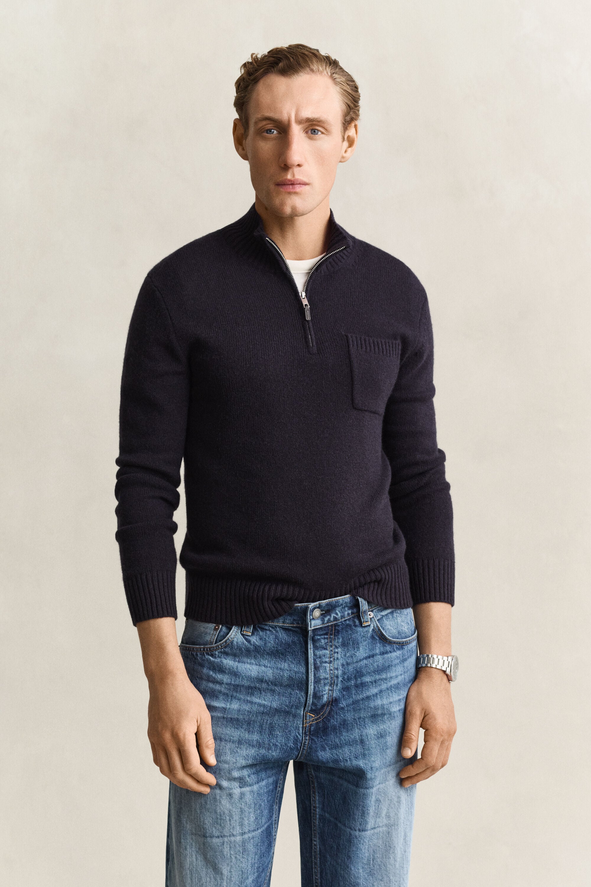 Kashmirtröja med half-zip