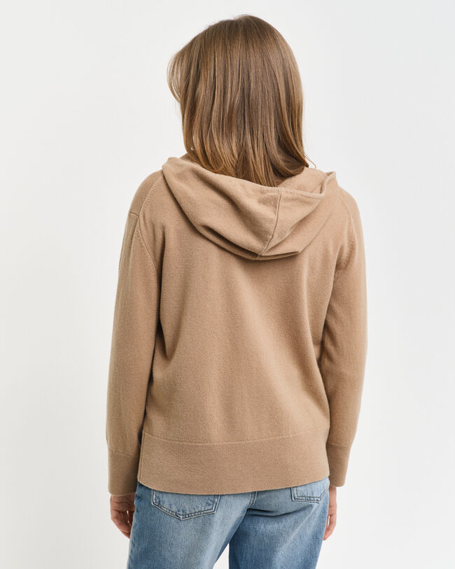 Hoodie i superfin lammull med dragkedja