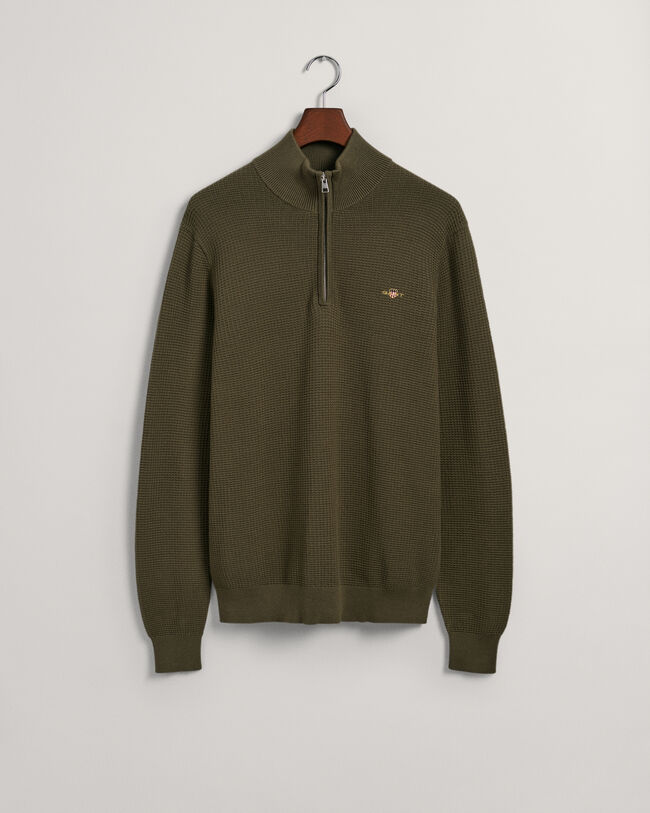 Half-zip bomullstr&ouml;ja med struktur